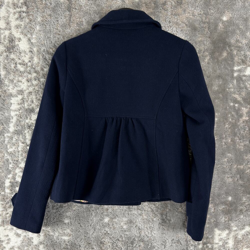 LeifNotes Size 0 Stretch Outdoor Button Pea Coat Navy Long Sleeve Lined Collar - Picture 4 of 9
